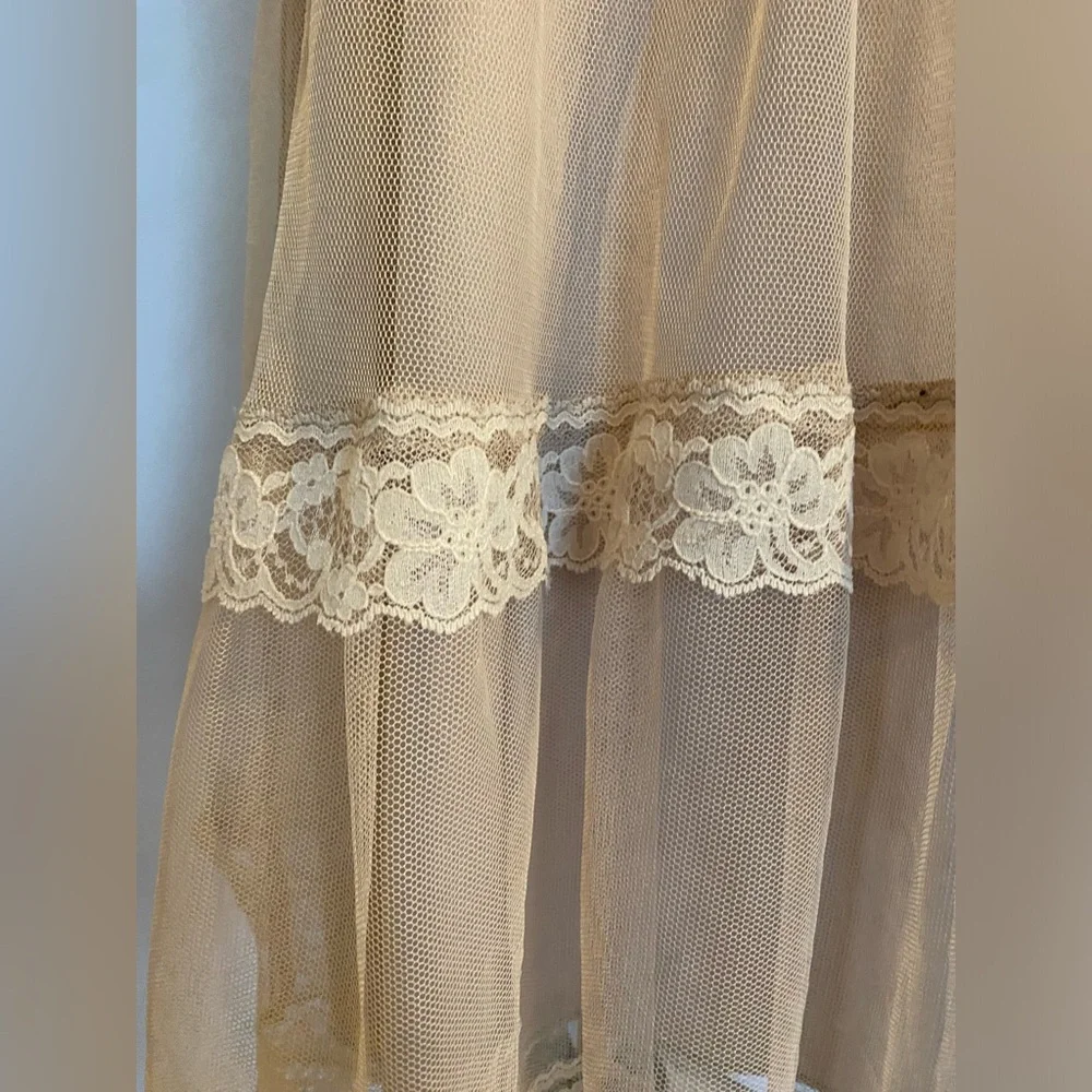 Vintage Tan Lace Detail Midi Skirt Size Small - Picture 9 of 10